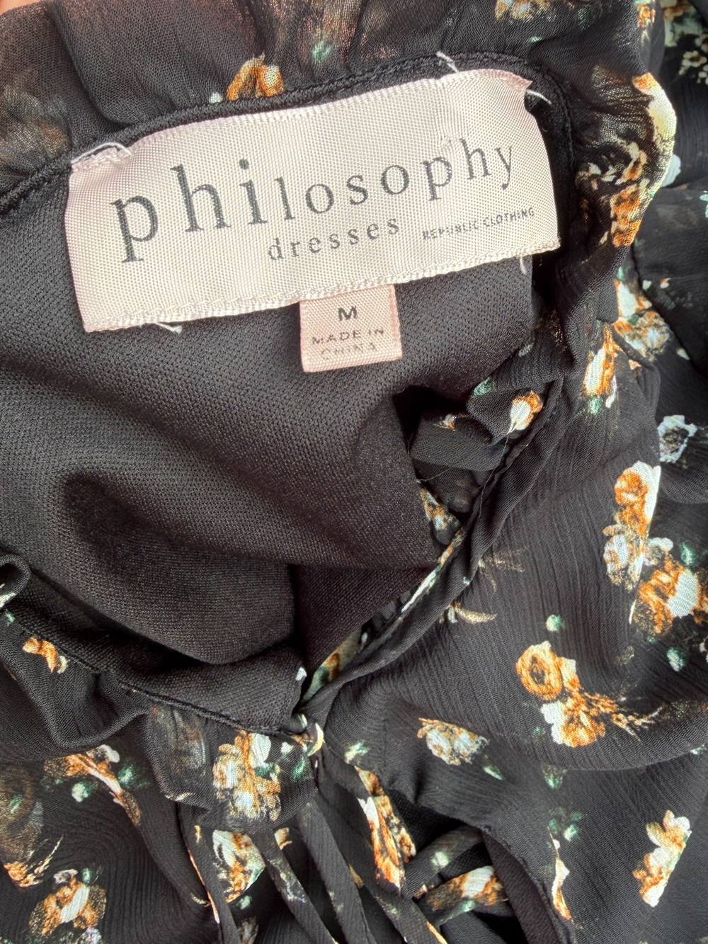 Philosophy Black Floral Tie-Neck Mini Dress - Picture 3 of 3